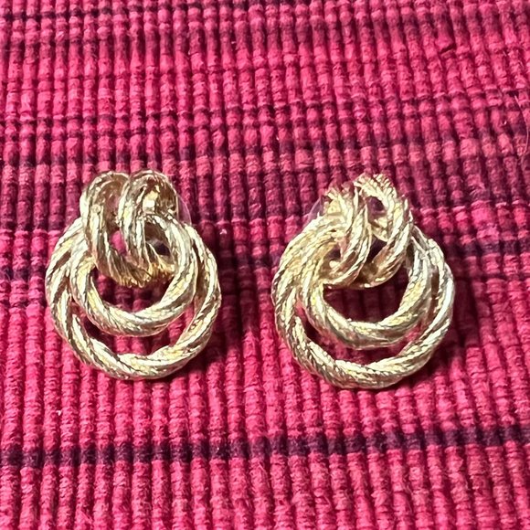 Gold Tone Textured Rope Twist Post Earrings - Picture 1 of 5